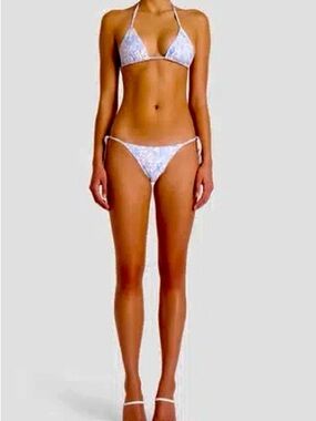 🌊 Amanda Uprichard Light Blue White Floral Triangle Bikini Top M bottom S